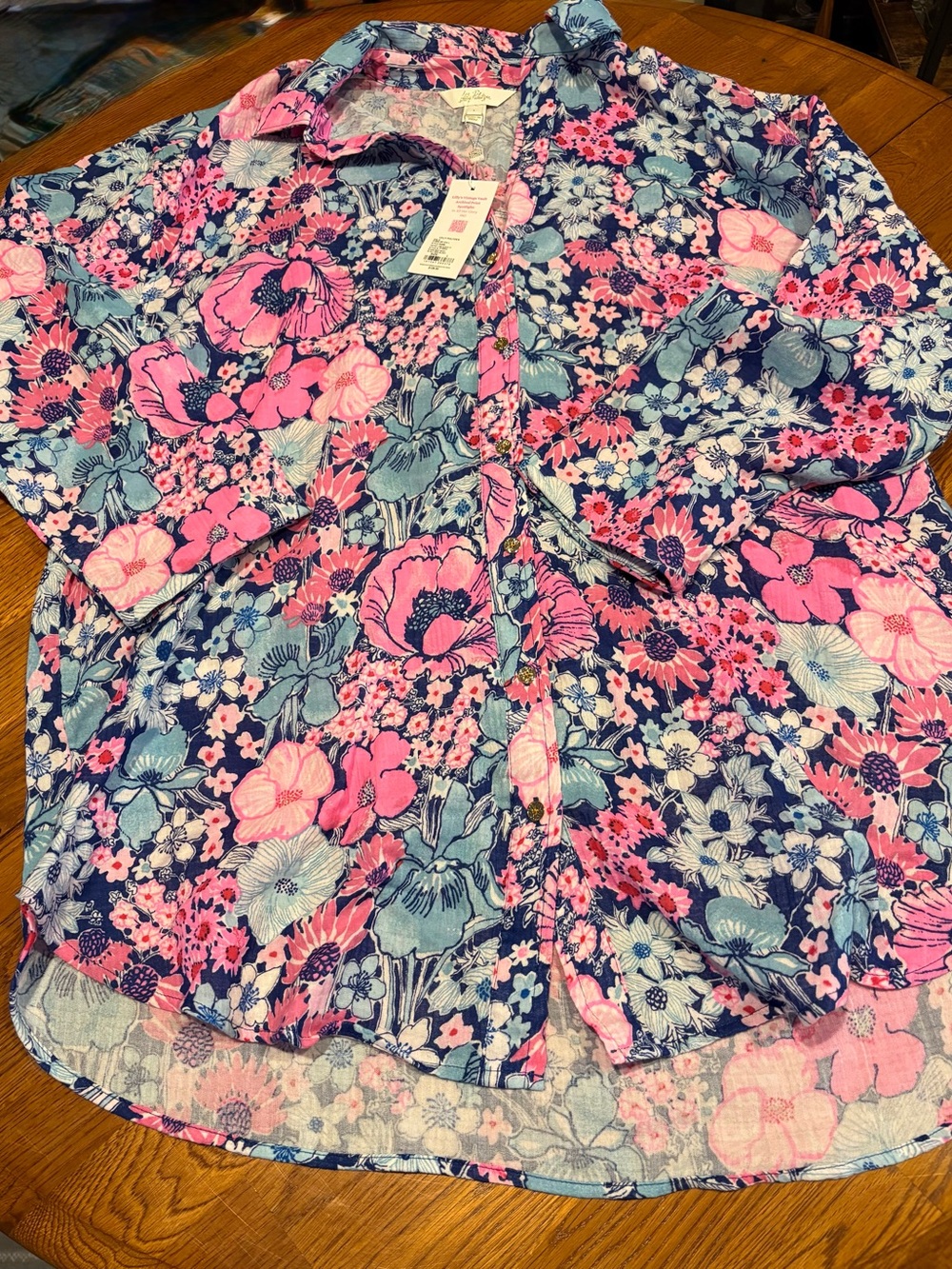 Lilly Pulitzer womens cover up long sleeve Shirt - Pink & Blue